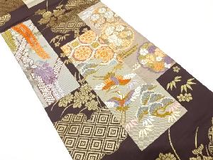 唐織　鶴に雪輪・藤・松竹梅模様織り出し　袋帯